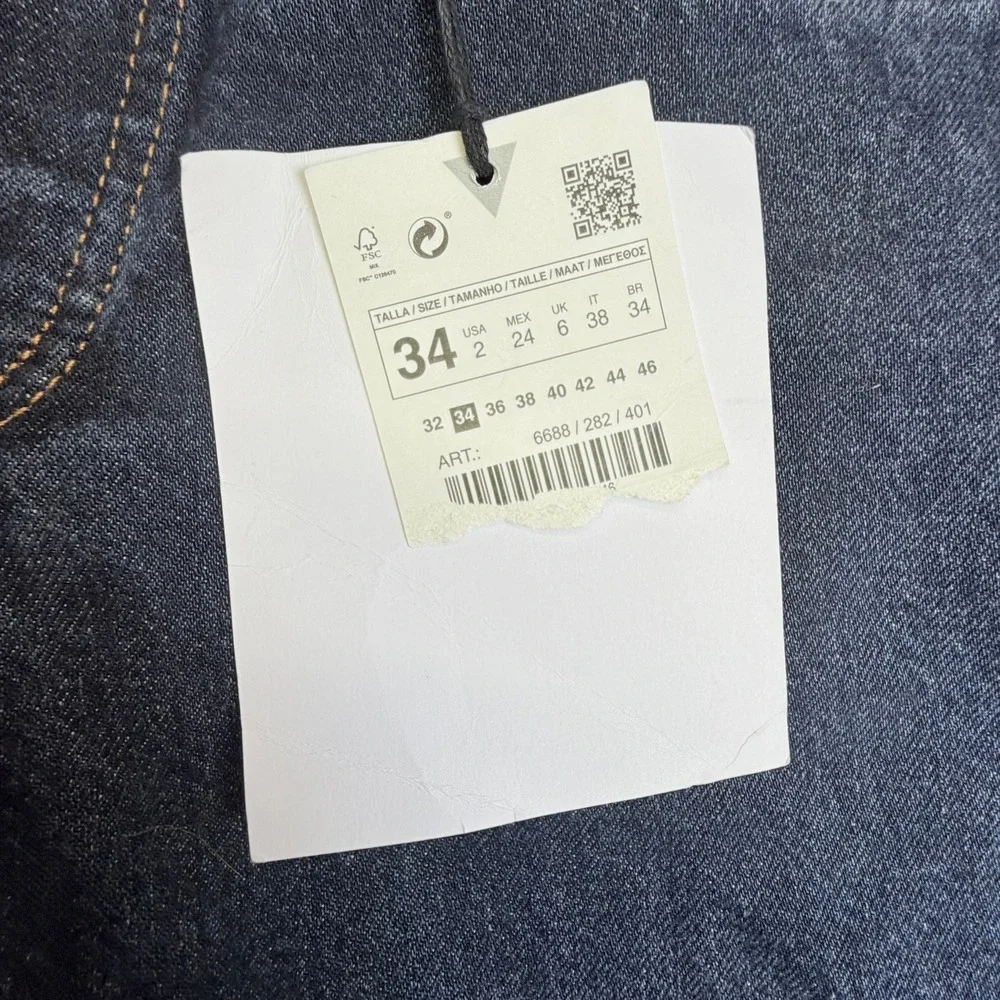 Zara Straight Leg Jeans Women 2L Criptic Blue 100% Cotton Mid Waist Button Fly
